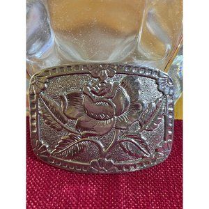 Vintage Western Rose Silver Belt Buckle  Unisex